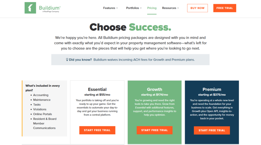 Buildium's pricing model