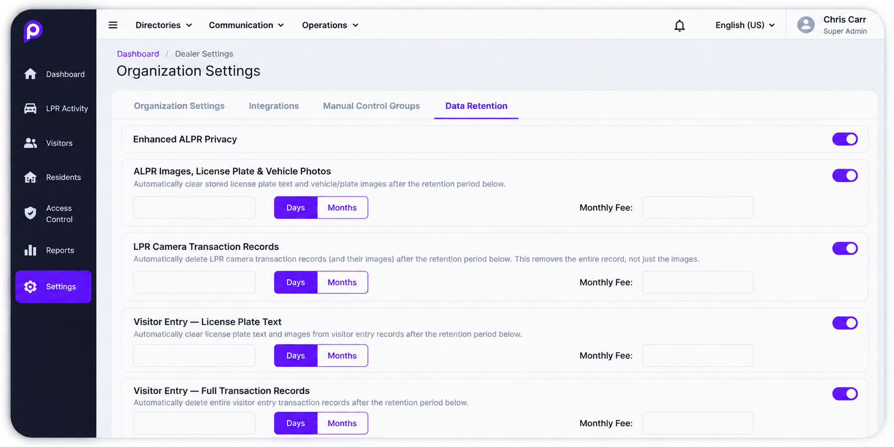 Proptia custom alpr data retention